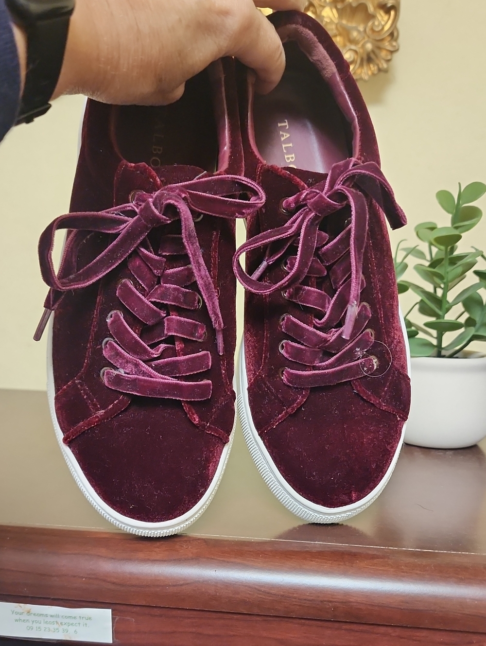 Burgundy Velvet Sneakers - Picture 2 of 5